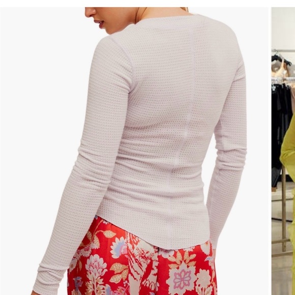 Free People White Long Sleeve Top with Red Accents - Picture 2 of 5